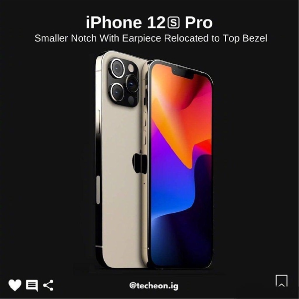 iPhone 12s Pro高清渲染图流出：刘海面积大幅减小！
