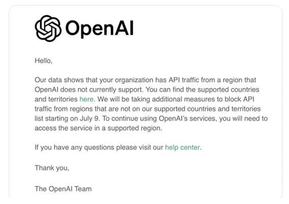 突发！ChatGPT母公司OpenAI：停止不支持国家API