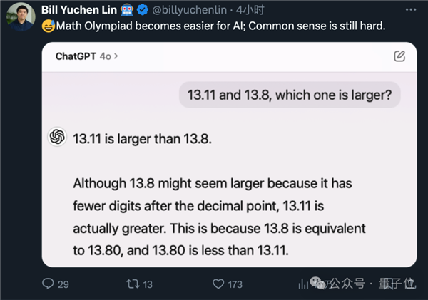 9.11和9.9哪个大？AI大模型集体失智 几乎全翻车了