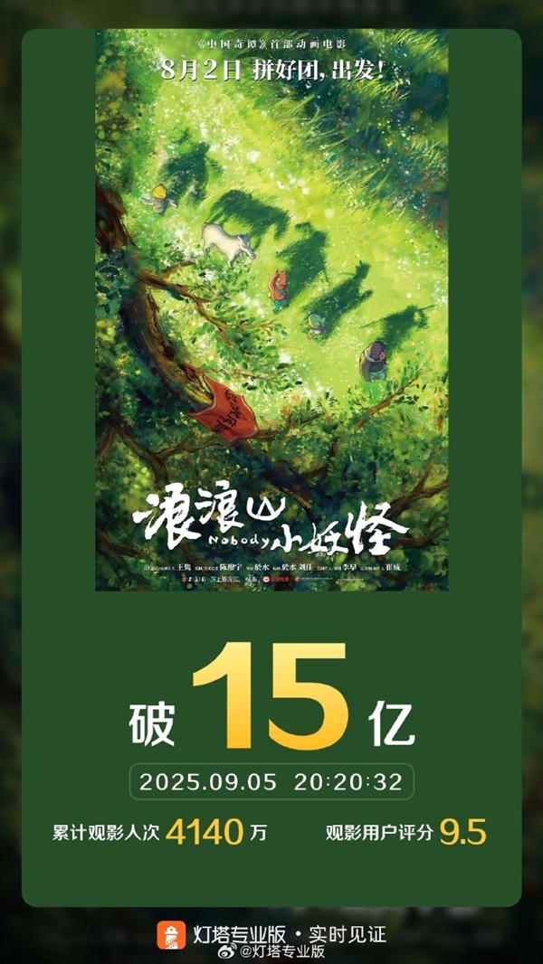 中国二维动画电影里程碑 《浪浪山小妖怪》票房破15亿