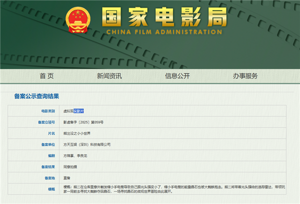 VR电影《熊出没之小小世界》立项:光头强、熊二意外变小