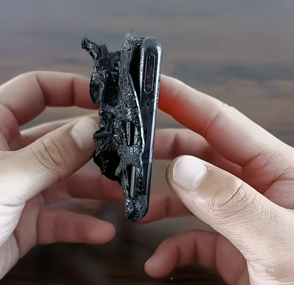 华为Mate 30 RS保时捷被火烧到面目全非：还能充电玩游戏