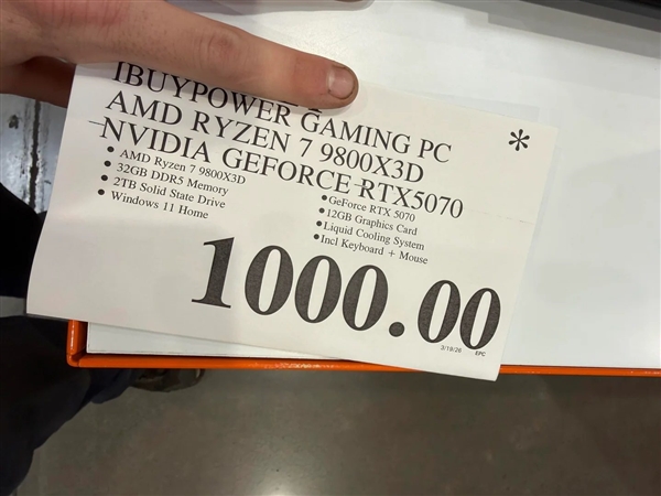 难以置信！9800X3D+RTX 5070整机仅1000刀：还有32GB+2TB存储