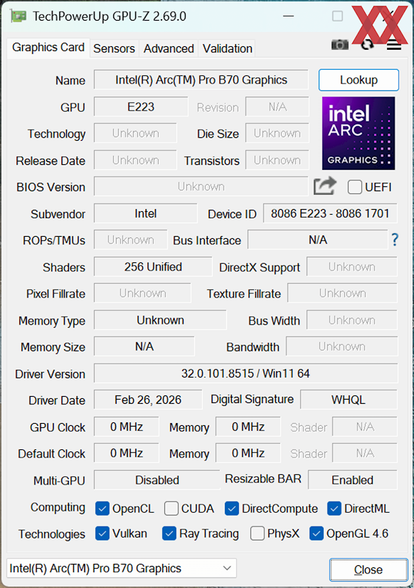 Intel锐炫Pro B70四卡并联首测!功耗达720W