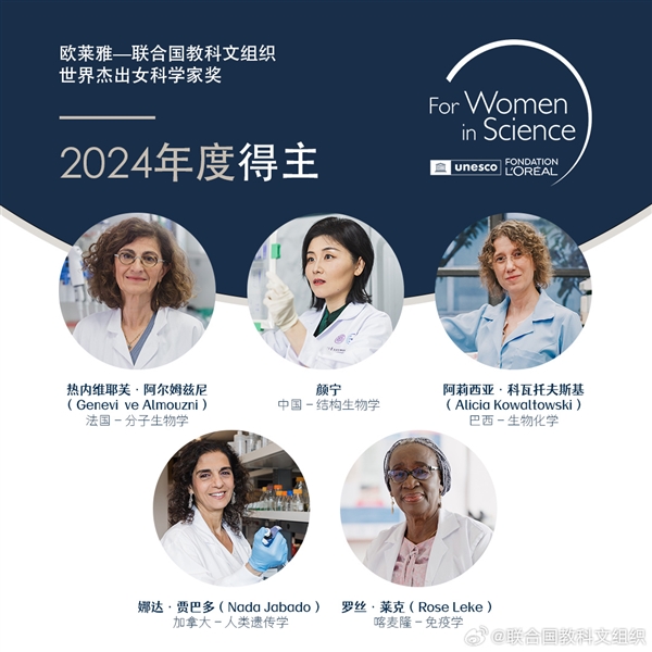 2024年世界杰出女科学家奖揭幕：清华大学教授颜宁荣膺