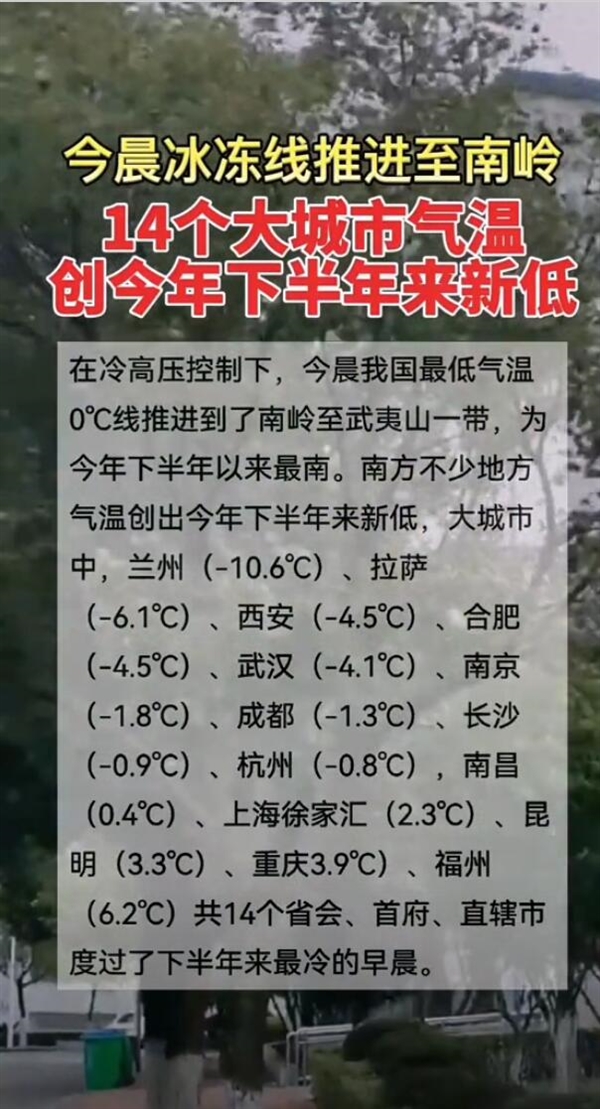 14省会首府直辖市最低气温创新低 网友:冷冷冷冷冷你冷冷冷冷冷