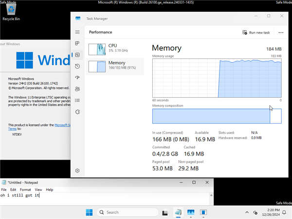 创下新纪录!开发者实现184MB内存运行Windows 11