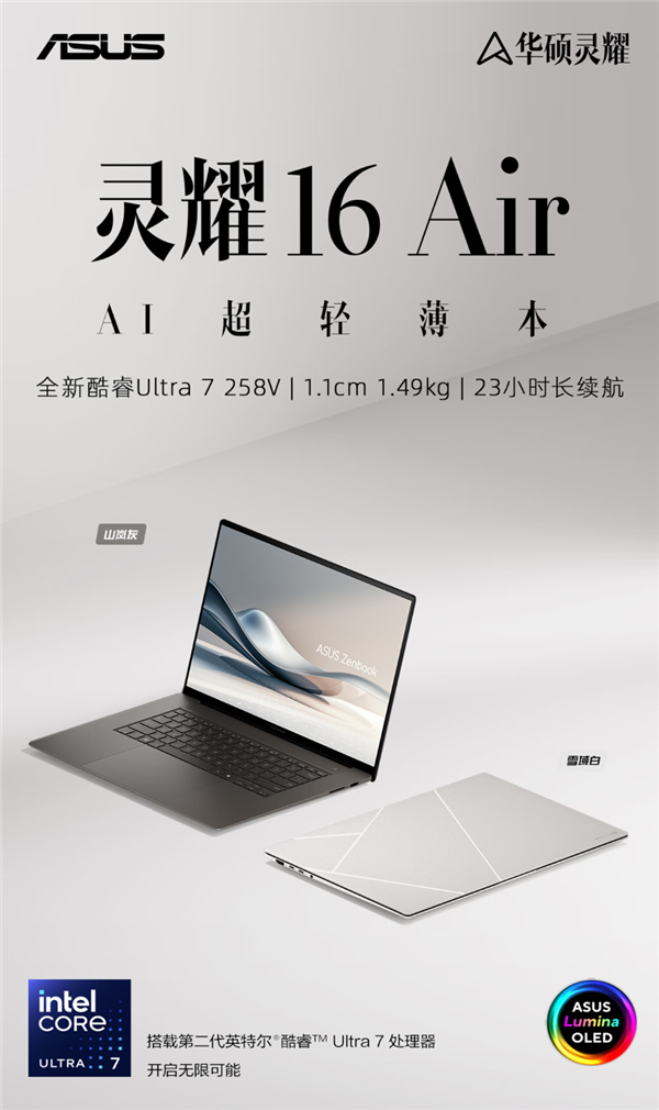华硕灵耀、无畏四大轻薄本升级酷睿Ultra 200!双屏设计绝了