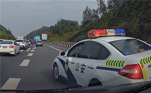 当着警车的面走应急车道:不出意料被拦