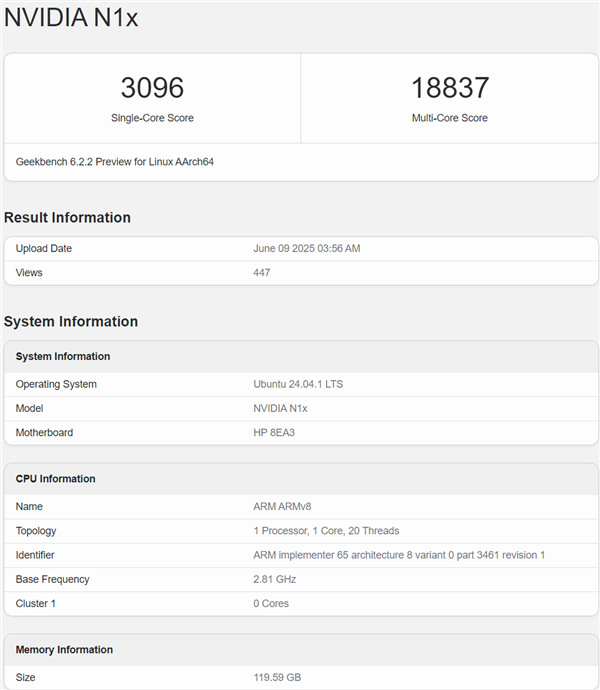 NVIDIA N1X处理器单核跑分3000+!追平AMD、Intel顶级CPU